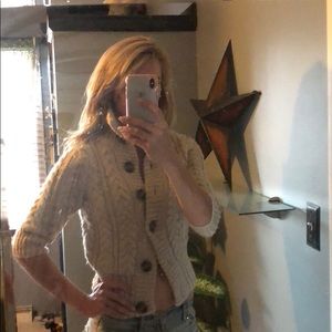 Button up sweater, collar, cream in color. XS